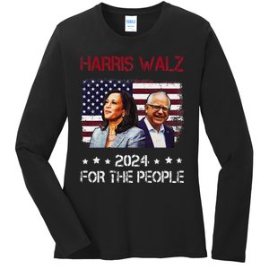 Harris Walz 2024 President American Flag Kamala Harris Waltz Ladies Long Sleeve Shirt