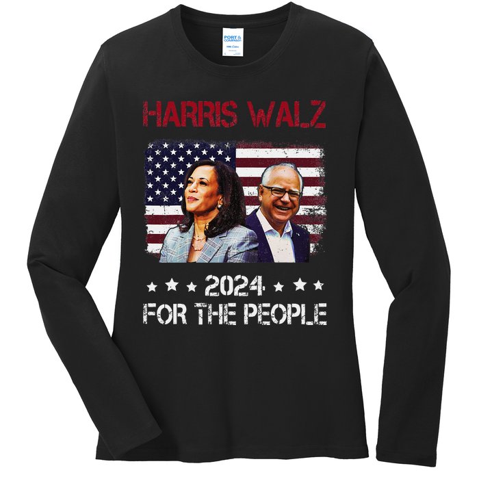 Harris Walz 2024 President American Flag Kamala Harris Waltz Ladies Long Sleeve Shirt