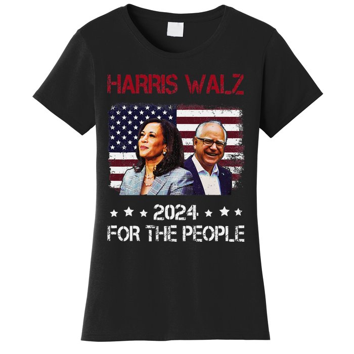 Harris Walz 2024 President American Flag Kamala Harris Waltz Women's T-Shirt