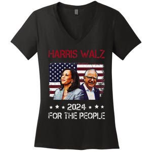 Harris Walz 2024 President American Flag Kamala Harris Waltz Women's V-Neck T-Shirt