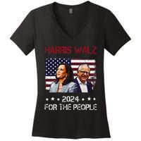 Harris Walz 2024 President American Flag Kamala Harris Waltz Women's V-Neck T-Shirt