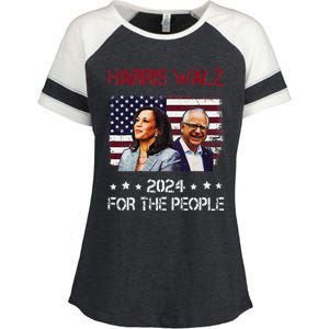 Harris Walz 2024 President American Flag Kamala Harris Waltz Enza Ladies Jersey Colorblock Tee