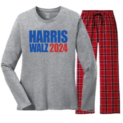 Harris Walz 2024 Election Political Women's Long Sleeve Flannel Pajama Set 