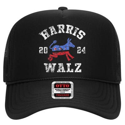 Harris Walz 2024 Election Kamala Harris Tim Waltz 2024 High Crown Mesh Back Trucker Hat