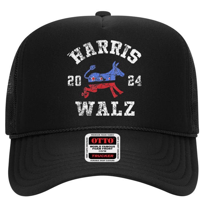 Harris Walz 2024 Election Kamala Harris Tim Waltz 2024 High Crown Mesh Back Trucker Hat