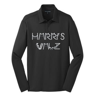 Harris Waltz 2024 Election Funny Cat Kamala Harris Tim Walz Silk Touch Performance Long Sleeve Polo