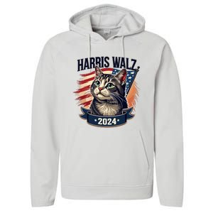 Harris Walz 2024 Funny Cat Kamala Harris Tim Walz Waltz Performance Fleece Hoodie