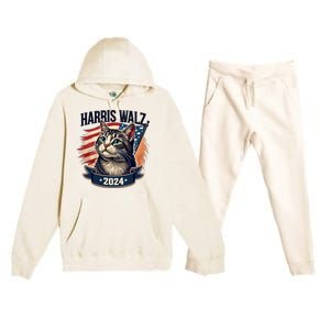 Harris Walz 2024 Funny Cat Kamala Harris Tim Walz Waltz Premium Hooded Sweatsuit Set