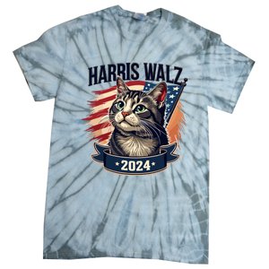 Harris Walz 2024 Funny Cat Kamala Harris Tim Walz Waltz Tie-Dye T-Shirt