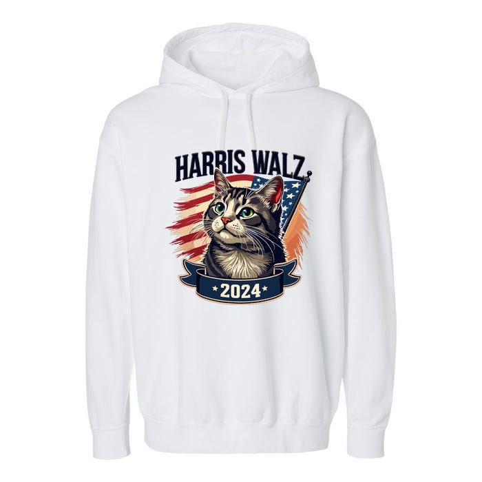 Harris Walz 2024 Funny Cat Kamala Harris Tim Walz Waltz Garment-Dyed Fleece Hoodie