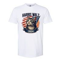 Harris Walz 2024 Funny Cat Kamala Harris Tim Walz Waltz Softstyle CVC T-Shirt