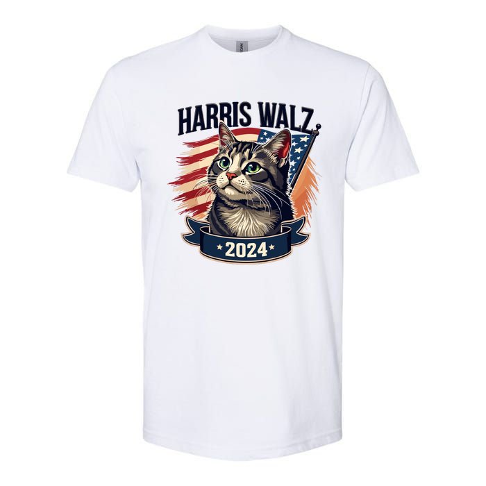 Harris Walz 2024 Funny Cat Kamala Harris Tim Walz Waltz Softstyle CVC T-Shirt