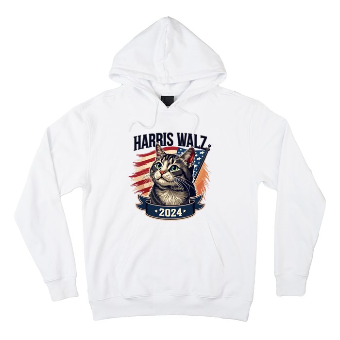 Harris Walz 2024 Funny Cat Kamala Harris Tim Walz Waltz Hoodie