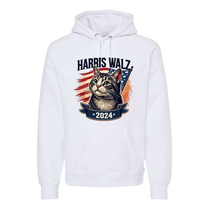 Harris Walz 2024 Funny Cat Kamala Harris Tim Walz Waltz Premium Hoodie