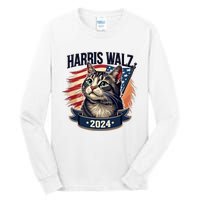 Harris Walz 2024 Funny Cat Kamala Harris Tim Walz Waltz Tall Long Sleeve T-Shirt