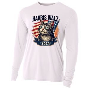 Harris Walz 2024 Funny Cat Kamala Harris Tim Walz Waltz Cooling Performance Long Sleeve Crew