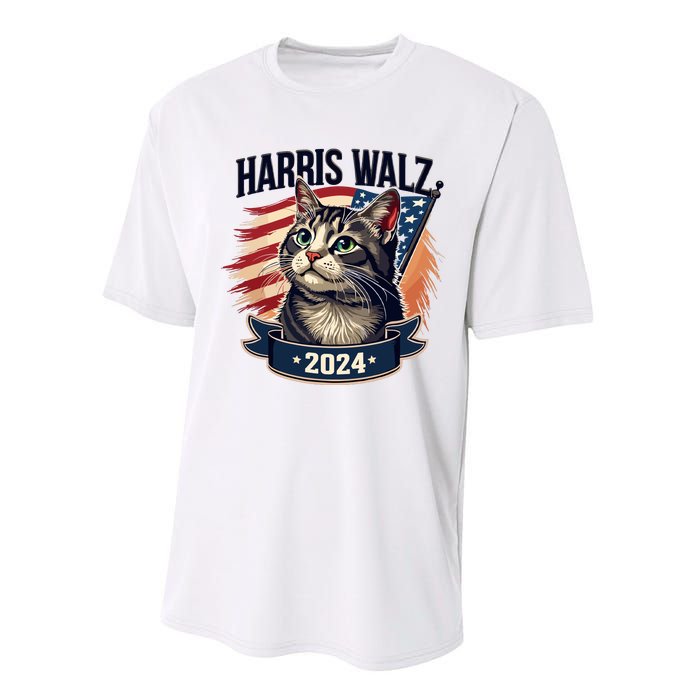 Harris Walz 2024 Funny Cat Kamala Harris Tim Walz Waltz Performance Sprint T-Shirt