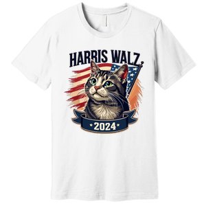 Harris Walz 2024 Funny Cat Kamala Harris Tim Walz Waltz Premium T-Shirt