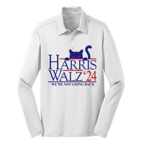 Harris Waltz 2024 Were Not Going Back Funny Cat Lady Silk Touch Performance Long Sleeve Polo