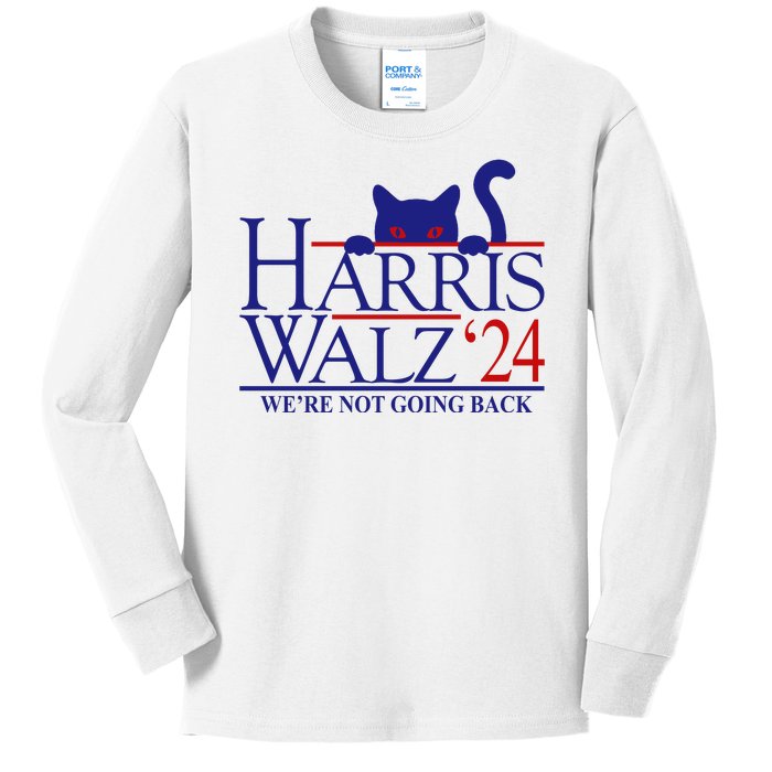 Harris Waltz 2024 Were Not Going Back Funny Cat Lady Kids Long Sleeve Shirt