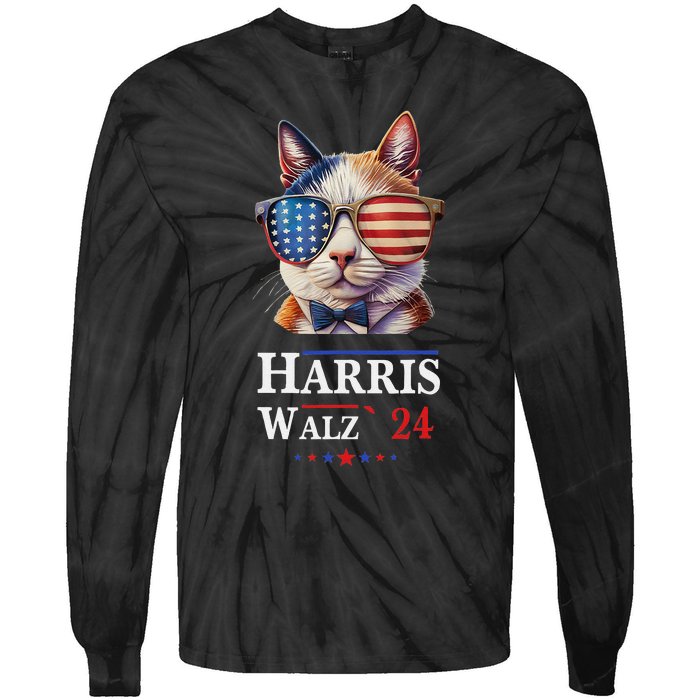 Harris Waltz 2024 Election Cat Ladies Kamala Harris Tie-Dye Long Sleeve Shirt