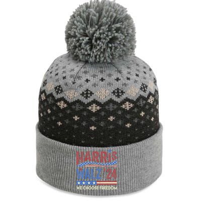 Harris Walz 2024 We Choose Freedom Us Flag Vintage The Baniff Cuffed Pom Beanie