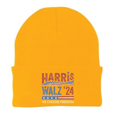 Harris Walz 2024 We Choose Freedom Us Flag Vintage Knit Cap Winter Beanie