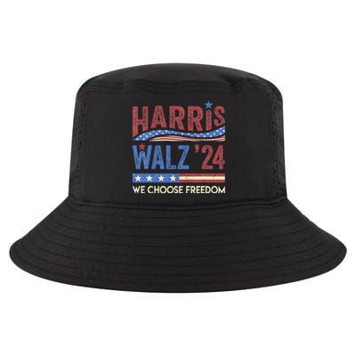 Harris Walz 2024 We Choose Freedom Us Flag Vintage Cool Comfort Performance Bucket Hat