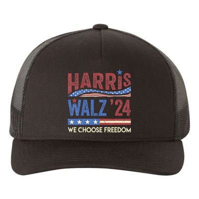 Harris Walz 2024 We Choose Freedom Us Flag Vintage Yupoong Adult 5-Panel Trucker Hat