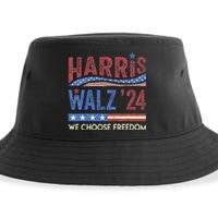 Harris Walz 2024 We Choose Freedom Us Flag Vintage Sustainable Bucket Hat