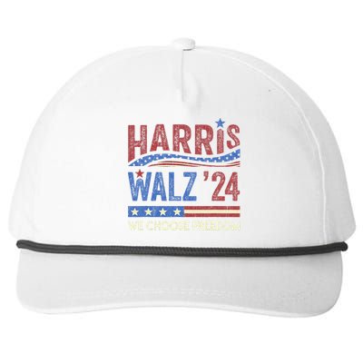 Harris Walz 2024 We Choose Freedom Us Flag Vintage Snapback Five-Panel Rope Hat