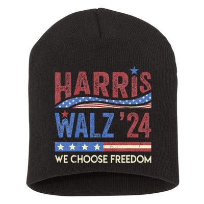 Harris Walz 2024 We Choose Freedom Us Flag Vintage Short Acrylic Beanie