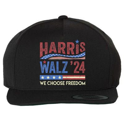 Harris Walz 2024 We Choose Freedom Us Flag Vintage Wool Snapback Cap