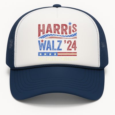 Harris Walz 2024 We Choose Freedom Us Flag Vintage Trucker Hat