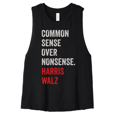 Harris Walz 2024 Common Sense Over Nonsense Women's Racerback Cropped Tank