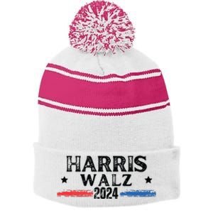 Harris Walz 2024 Kamala Rally Stripe Pom Pom Beanie