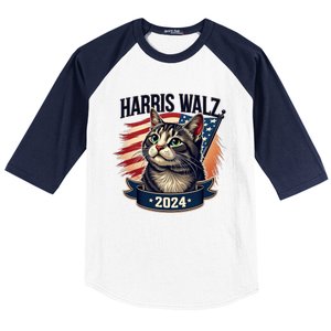 Harris Walz 2024 Funny Cat Kamala Harris Tim Walz Waltz Baseball Sleeve Shirt