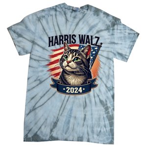 Harris Walz 2024 Funny Cat Kamala Harris Tim Walz Waltz Tie-Dye T-Shirt