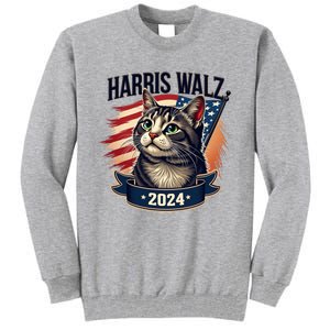 Harris Walz 2024 Funny Cat Kamala Harris Tim Walz Waltz Tall Sweatshirt