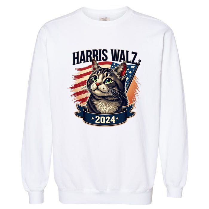 Harris Walz 2024 Funny Cat Kamala Harris Tim Walz Waltz Garment-Dyed Sweatshirt