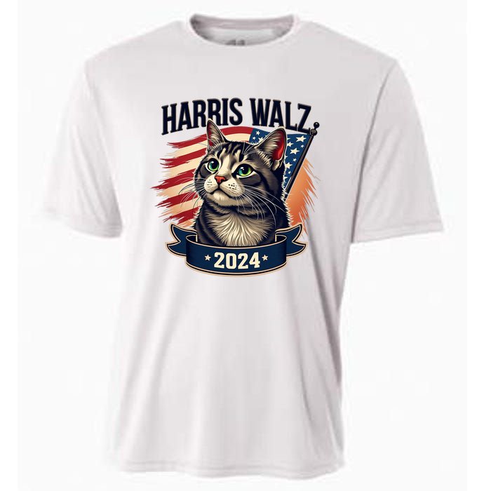 Harris Walz 2024 Funny Cat Kamala Harris Tim Walz Waltz Cooling Performance Crew T-Shirt