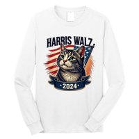 Harris Walz 2024 Funny Cat Kamala Harris Tim Walz Waltz Long Sleeve Shirt