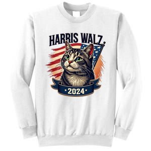 Harris Walz 2024 Funny Cat Kamala Harris Tim Walz Waltz Sweatshirt