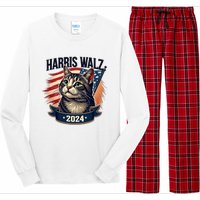 Harris Walz 2024 Funny Cat Kamala Harris Tim Walz Waltz Long Sleeve Pajama Set