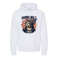 Harris Walz 2024 Funny Cat Kamala Harris Tim Walz Waltz Premium Hoodie