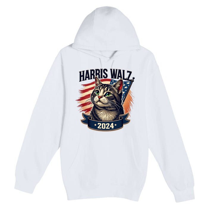 Harris Walz 2024 Funny Cat Kamala Harris Tim Walz Waltz Premium Pullover Hoodie