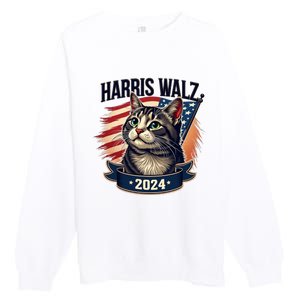 Harris Walz 2024 Funny Cat Kamala Harris Tim Walz Waltz Premium Crewneck Sweatshirt