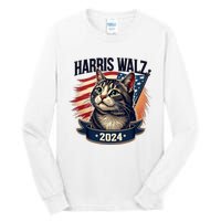 Harris Walz 2024 Funny Cat Kamala Harris Tim Walz Waltz Tall Long Sleeve T-Shirt