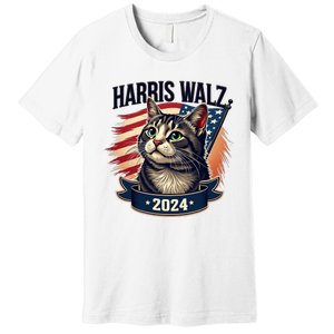 Harris Walz 2024 Funny Cat Kamala Harris Tim Walz Waltz Premium T-Shirt