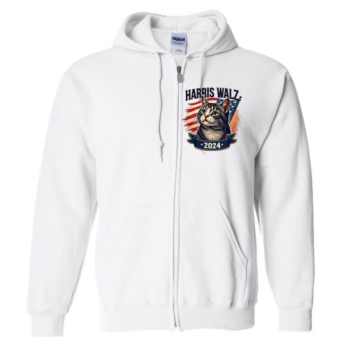 Harris Walz 2024 Funny Cat Kamala Harris Tim Walz Waltz Full Zip Hoodie